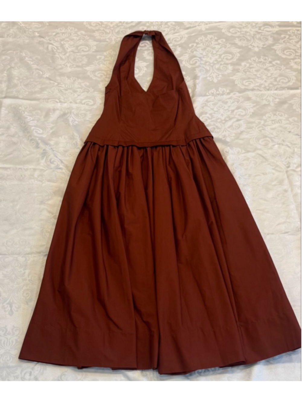 A.L.C. Nora Halter Cotton Midi Dress Dark Bosco Brown Size 8 NWT - Picture 7 of 10
